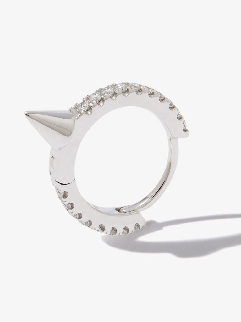 18k White Gold Spike Diamond Hoop Earring