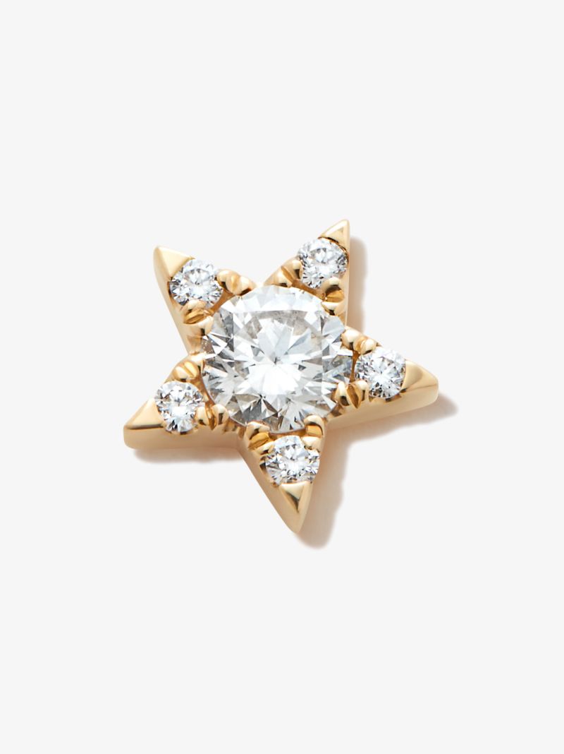 18k Yellow Gold Star Diamond Stud Earring