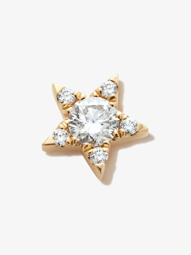 18k Yellow Gold Star Diamond Stud Earring
