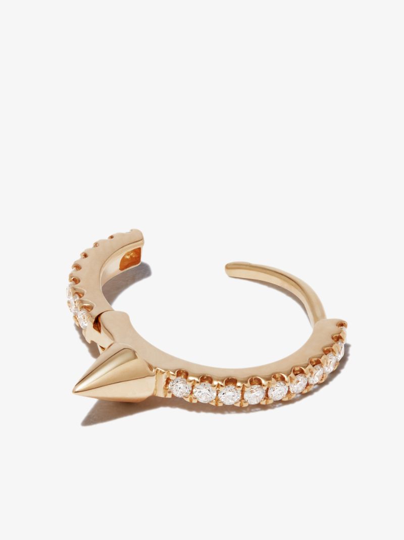 18k Yellow Gold Spike Diamond Hoop Earring