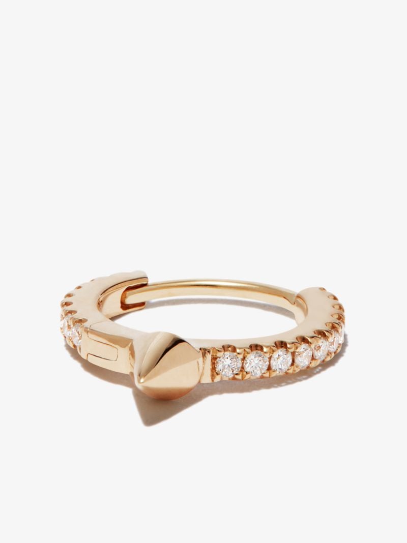 18k Yellow Gold Spike Diamond Hoop Earring