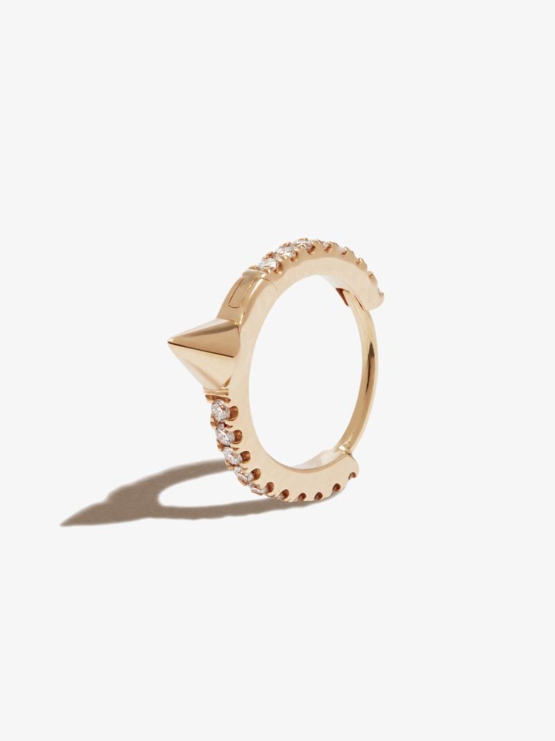 18k Yellow Gold Spike Diamond Hoop Earring