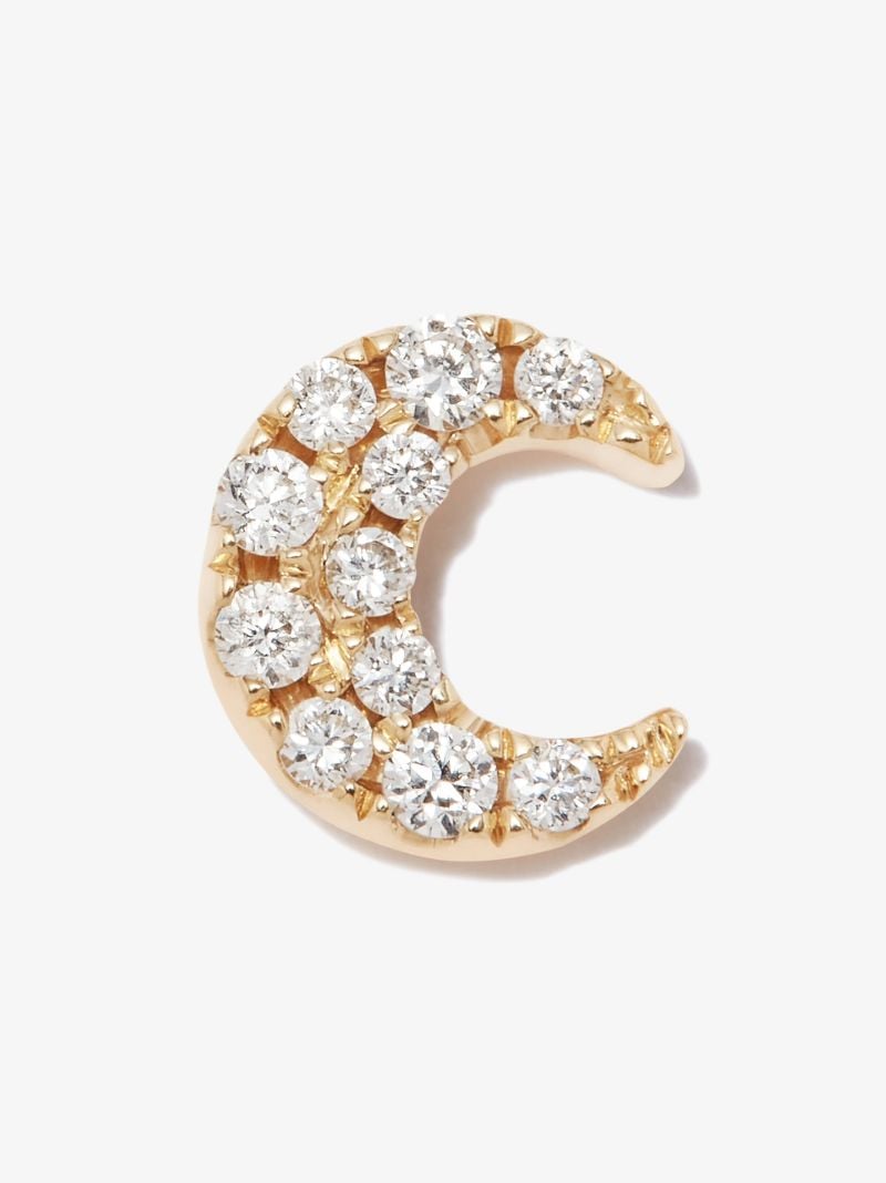 18k Yellow Gold Moon Diamond Stud Earring