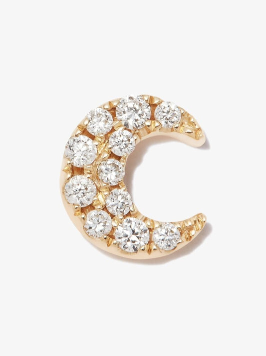 18k Yellow Gold Moon Diamond Stud Earring