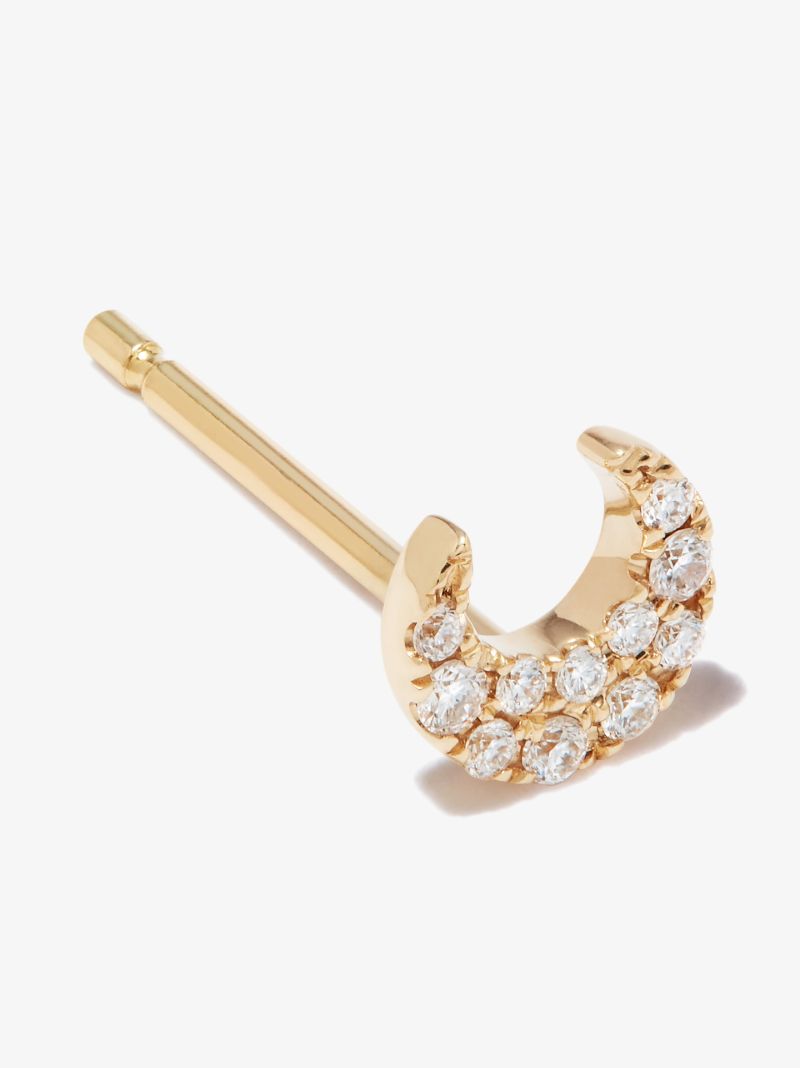 18k Yellow Gold Moon Diamond Stud Earring