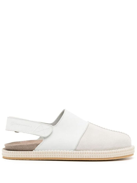 White Patchwork Leather Mules
