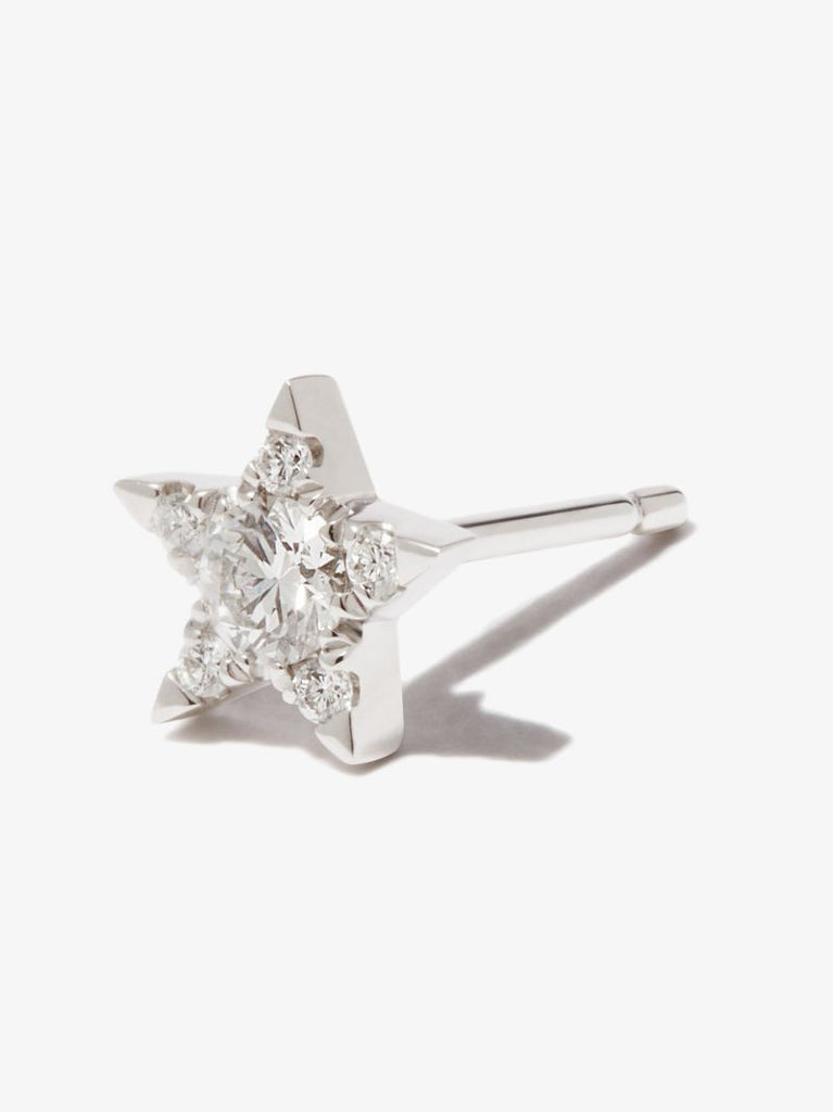 18k White Gold Star Diamond Earring
