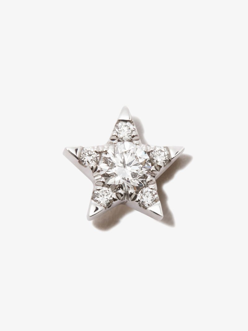 18k White Gold Star Diamond Earring