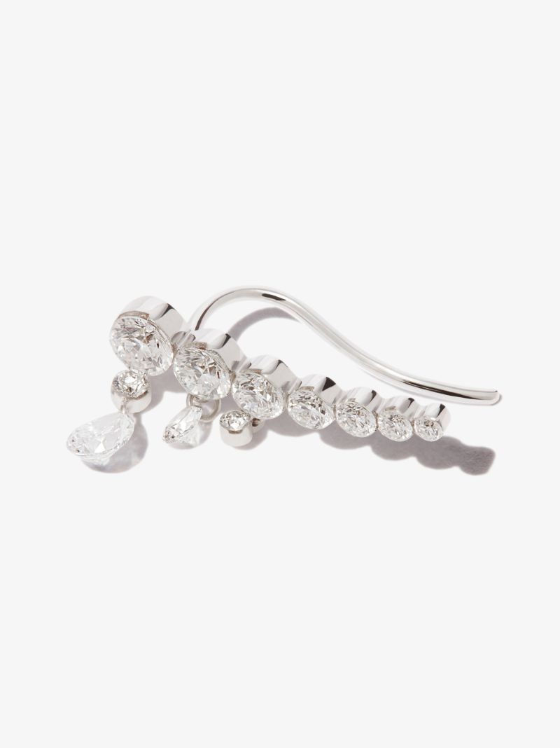18k White Gold Curve Crescendo Diamond Climber Earring