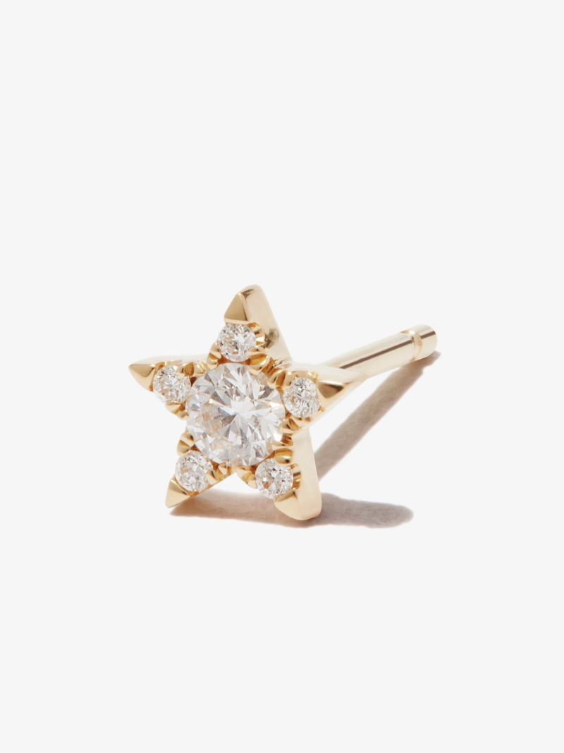18k Yellow Gold Star Diamond Earring