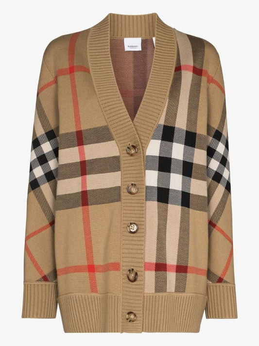 Neutral Vintage Check V-neck Cardigan