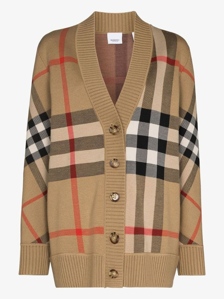 Neutral Vintage Check V-neck Cardigan