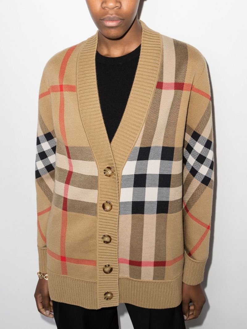 Neutral Vintage Check V-neck Cardigan