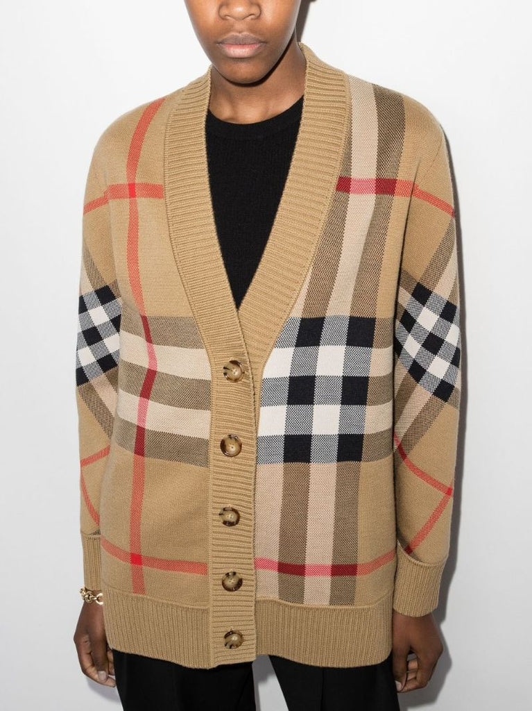 Neutral Vintage Check V-neck Cardigan