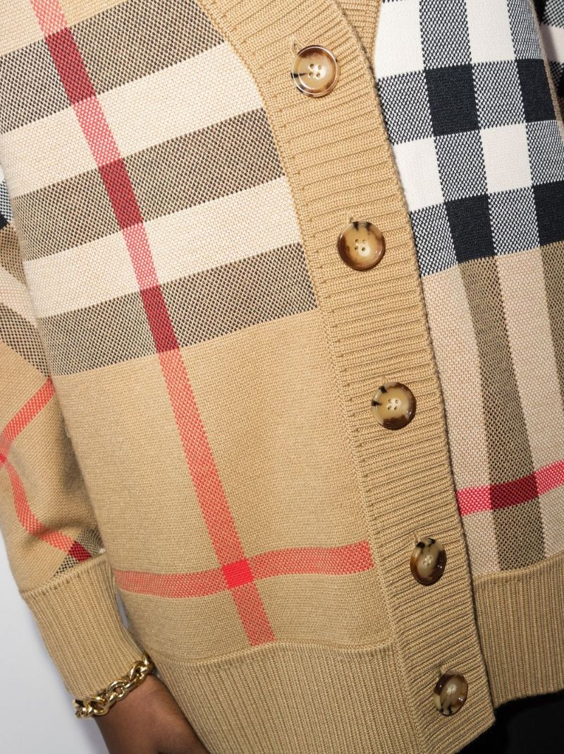 Neutral Vintage Check V-neck Cardigan