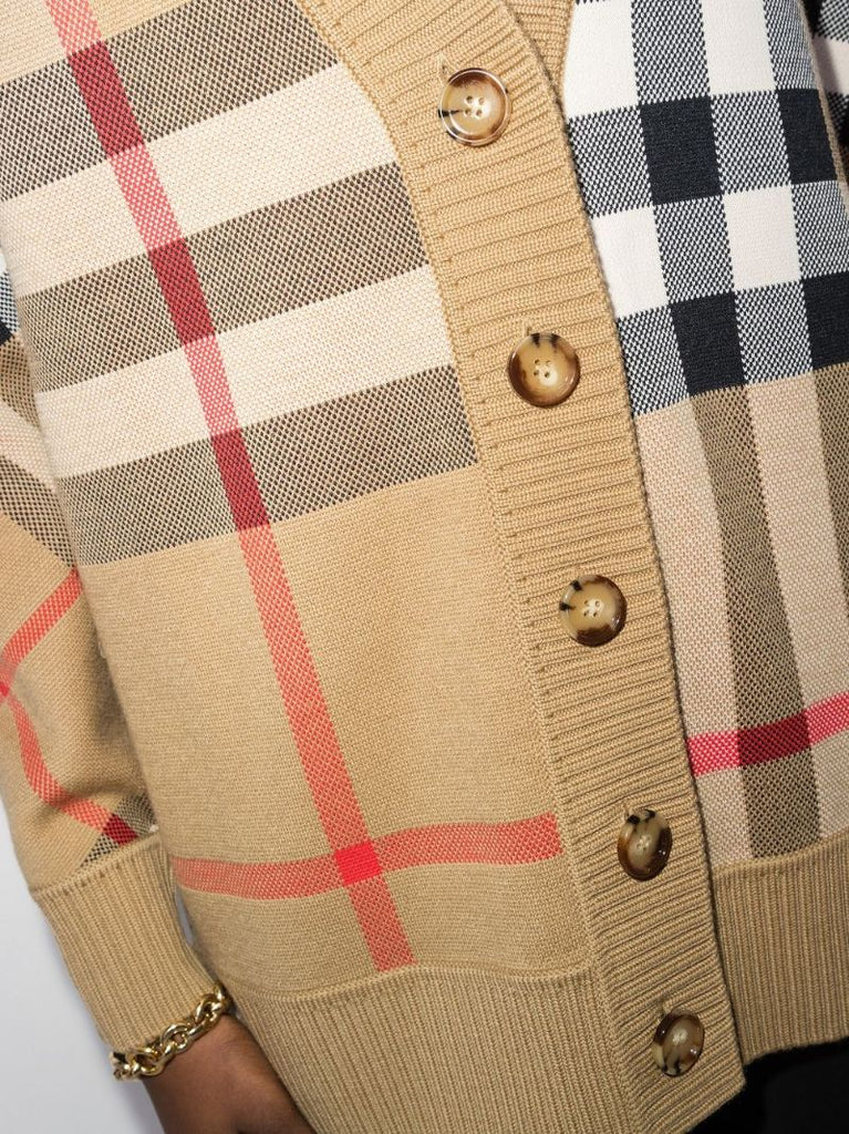 Neutral Vintage Check V-neck Cardigan