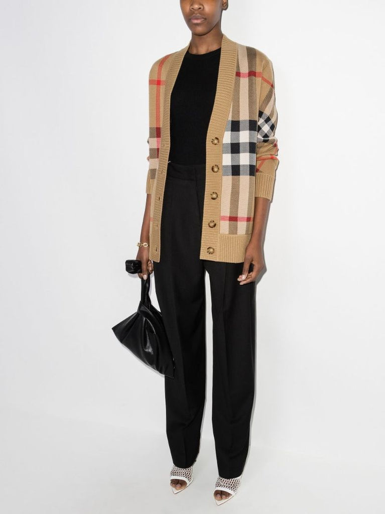 Neutral Vintage Check V-neck Cardigan