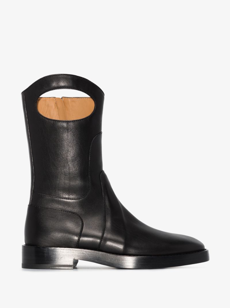 Black Cutout Leather Ankle Boots