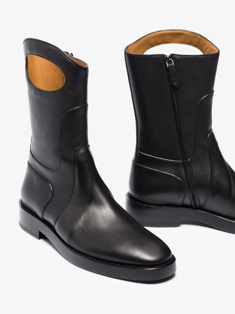 Black Cutout Leather Ankle Boots
