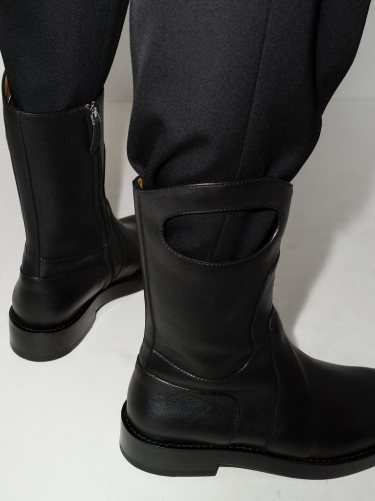 Black Cutout Leather Ankle Boots