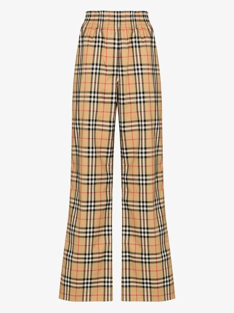 Neutral Vintage Check Wide-leg Trousers