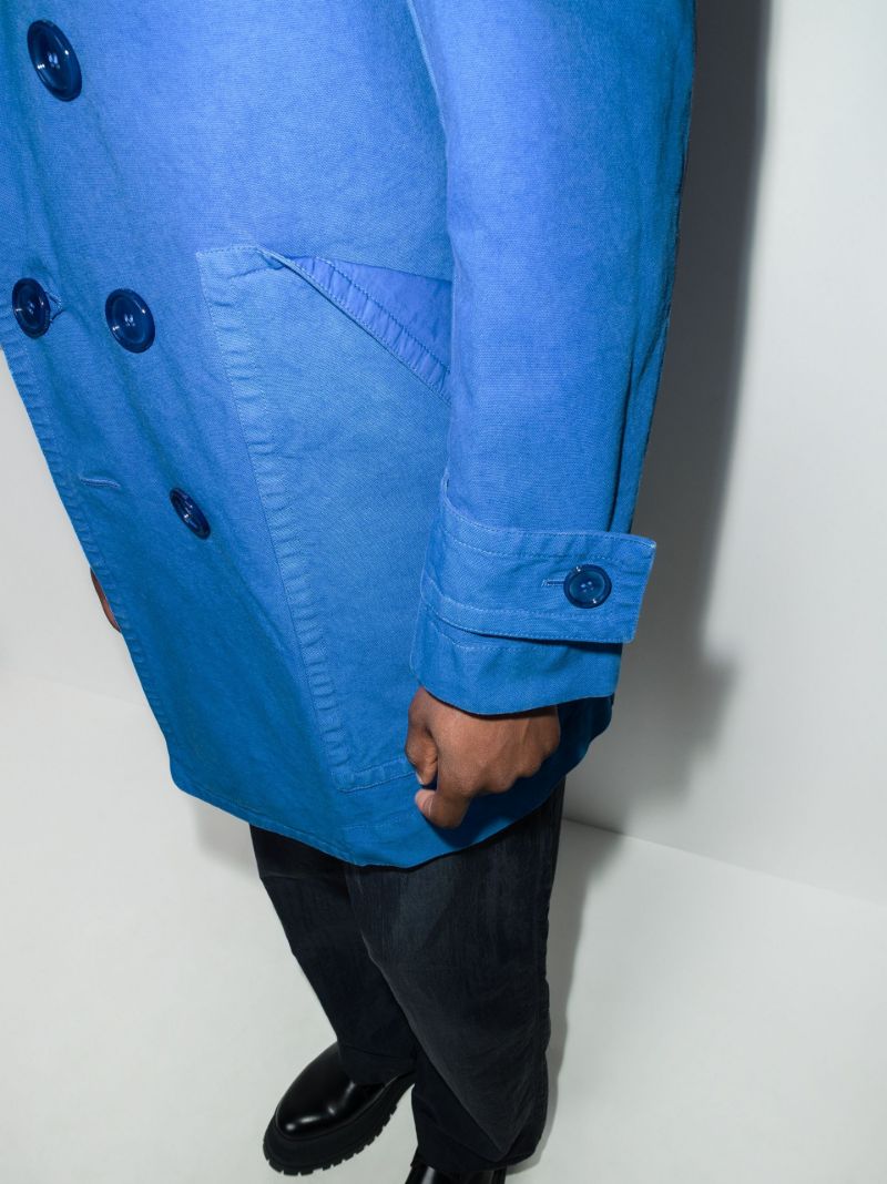 Blue Pocket Detail Cotton Peacoat