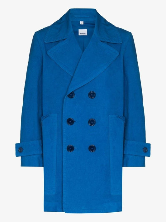 Blue Pocket Detail Cotton Peacoat