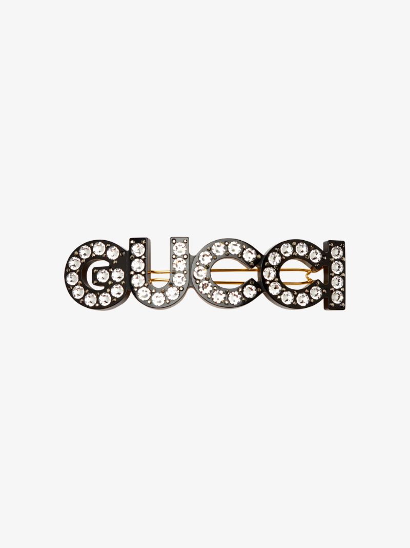 Black Crystal Logo Hair Clip
