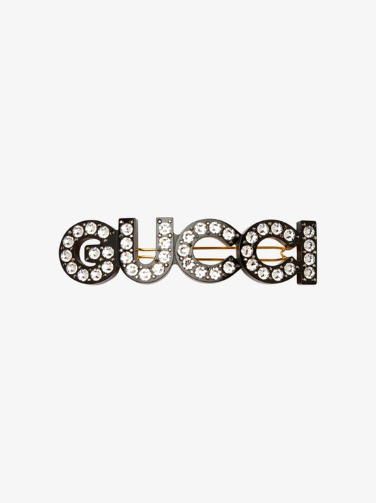 Black Crystal Logo Hair Clip