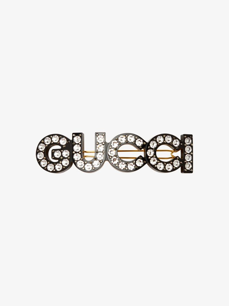 Black Crystal Logo Hair Clip