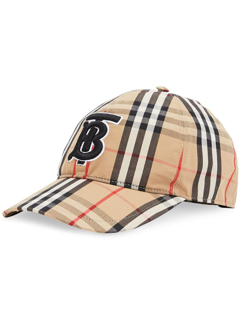 Neutral Monogram Embroidered Vintage Check Cotton Baseball Cap