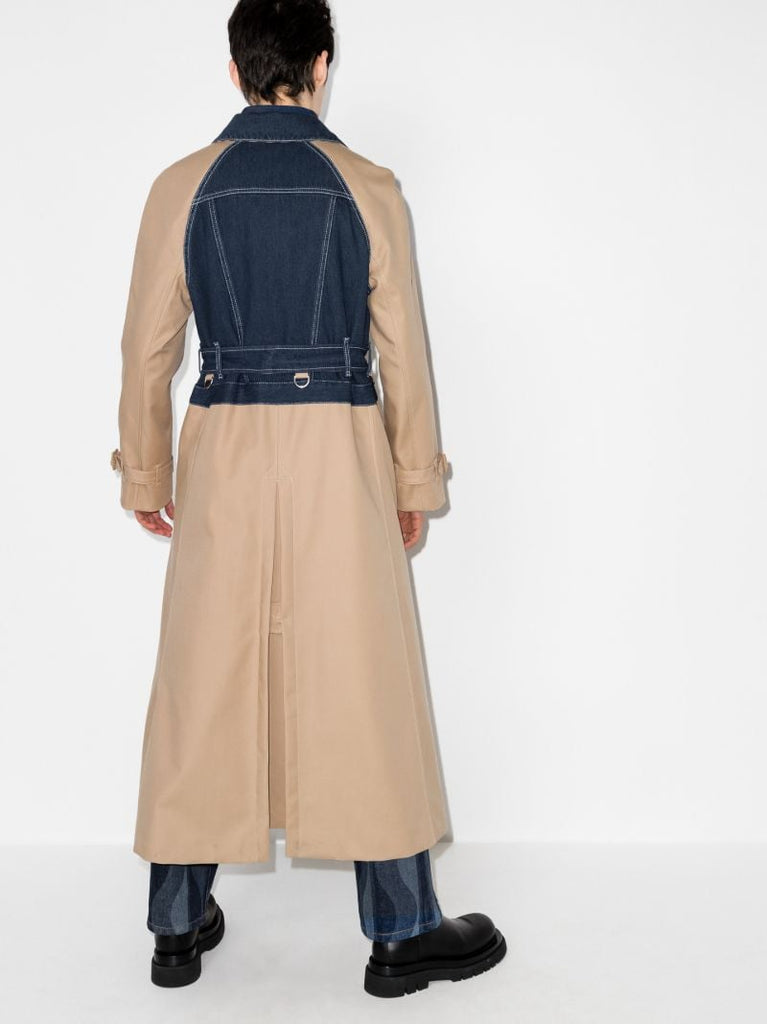 Double-breasted Denim Panel Trench Coat