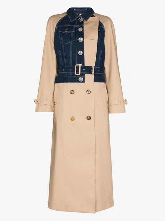 Double-breasted Denim Panel Trench Coat
