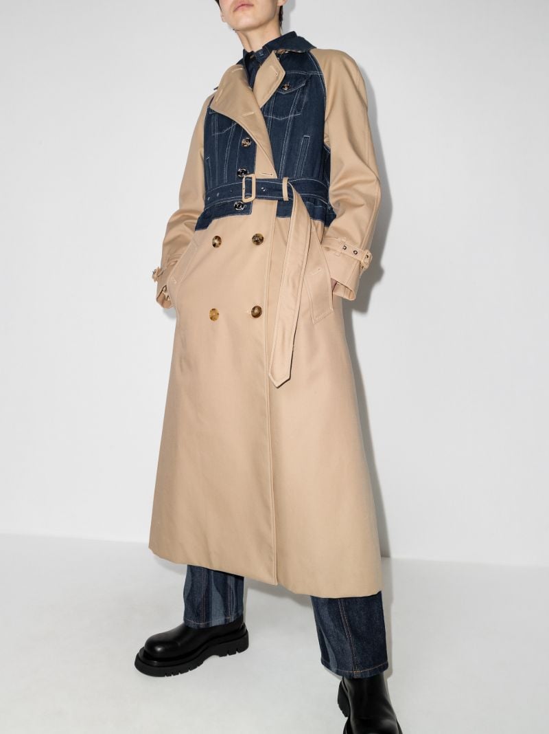 Double-breasted Denim Panel Trench Coat