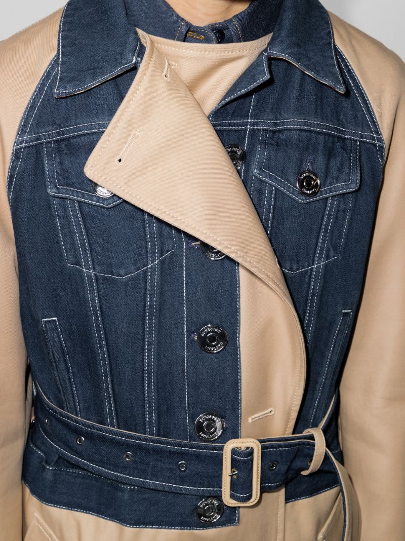 Double-breasted Denim Panel Trench Coat