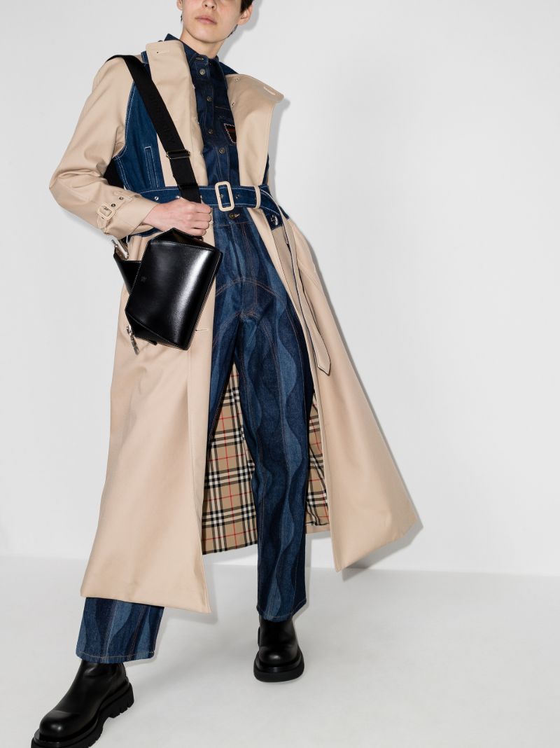 Double-breasted Denim Panel Trench Coat