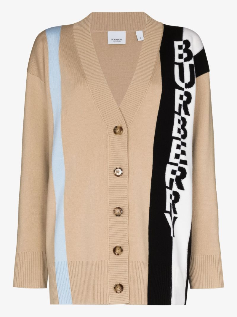 Logo Jacquard Wool Cardigan