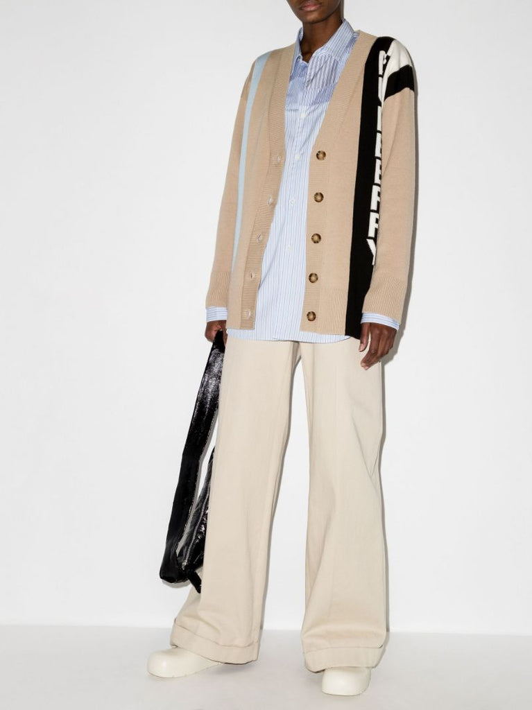 Logo Jacquard Wool Cardigan