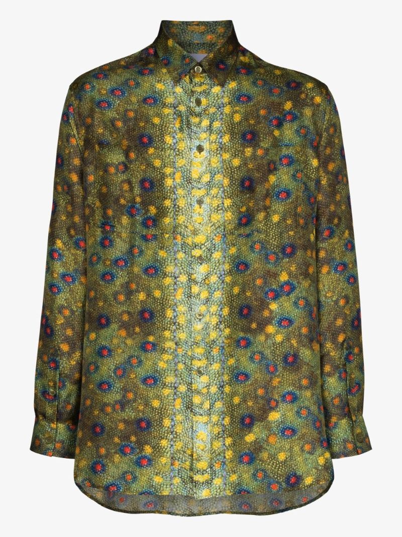 Fish Scale Print Silk Shirt