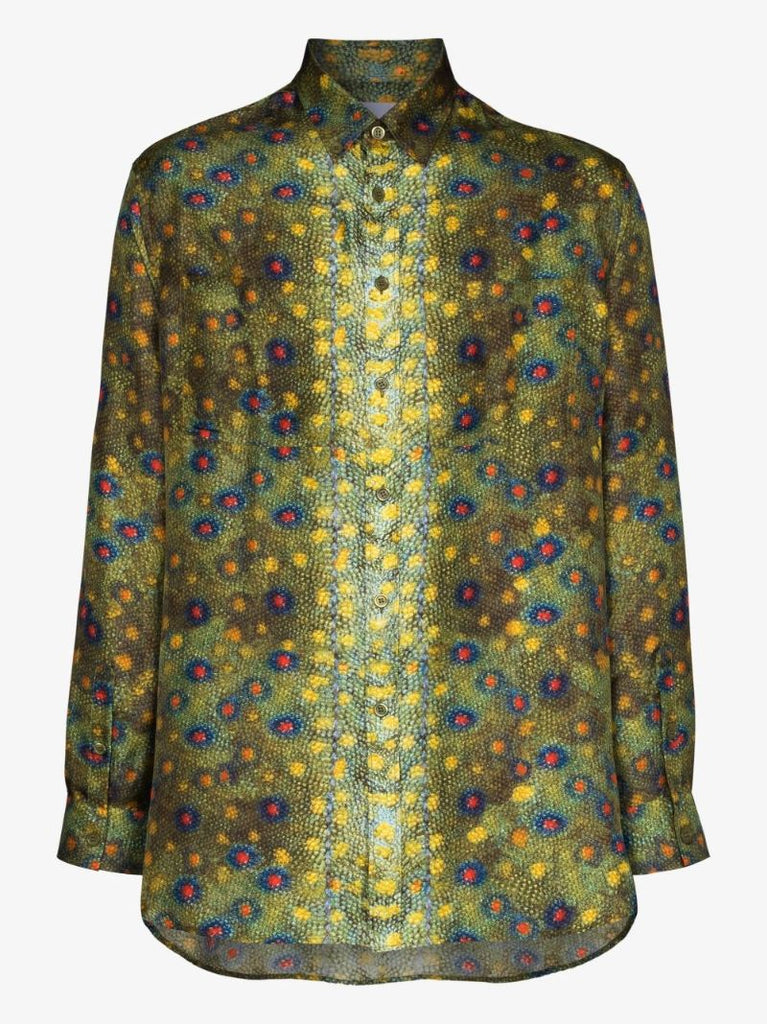 Fish Scale Print Silk Shirt