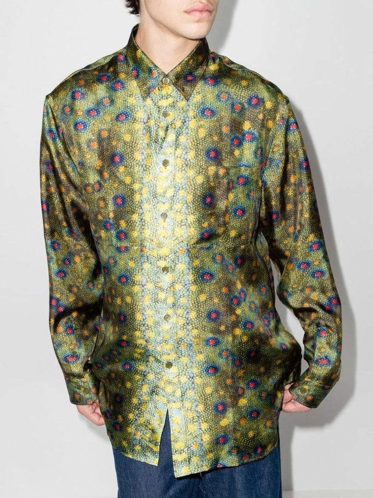 Fish Scale Print Silk Shirt