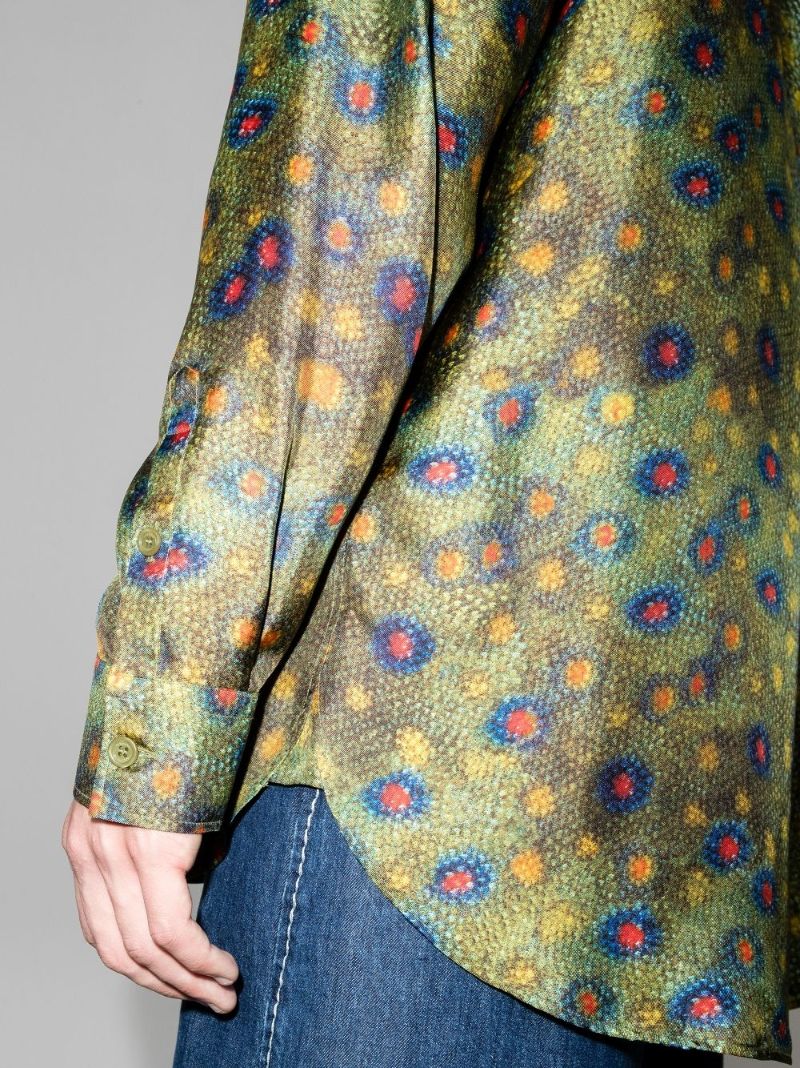 Fish Scale Print Silk Shirt