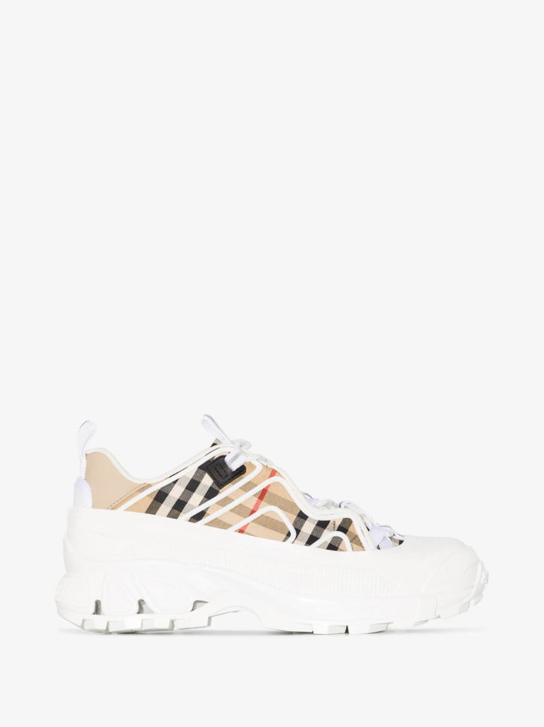 White and Beige Arthur Vintage Check Sneakers
