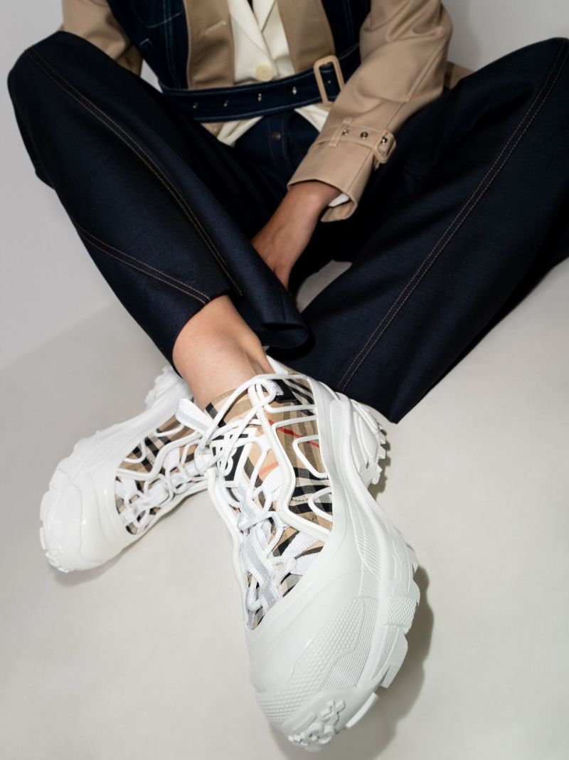 White and Beige Arthur Vintage Check Sneakers