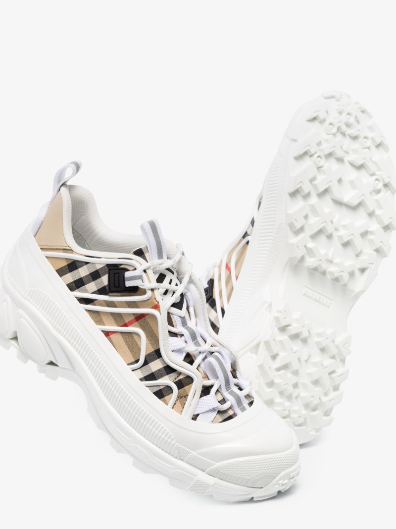 White and Beige Arthur Vintage Check Sneakers