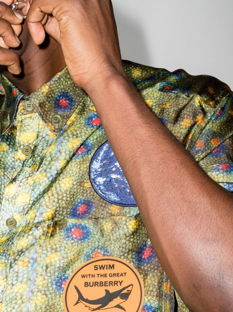 Fish Scale Print Silk Shirt