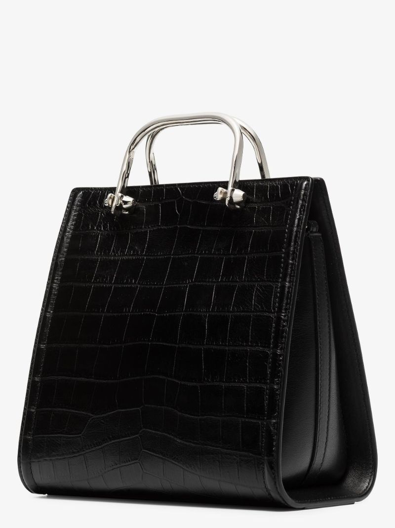 Black Short Story Leather Tote Bag