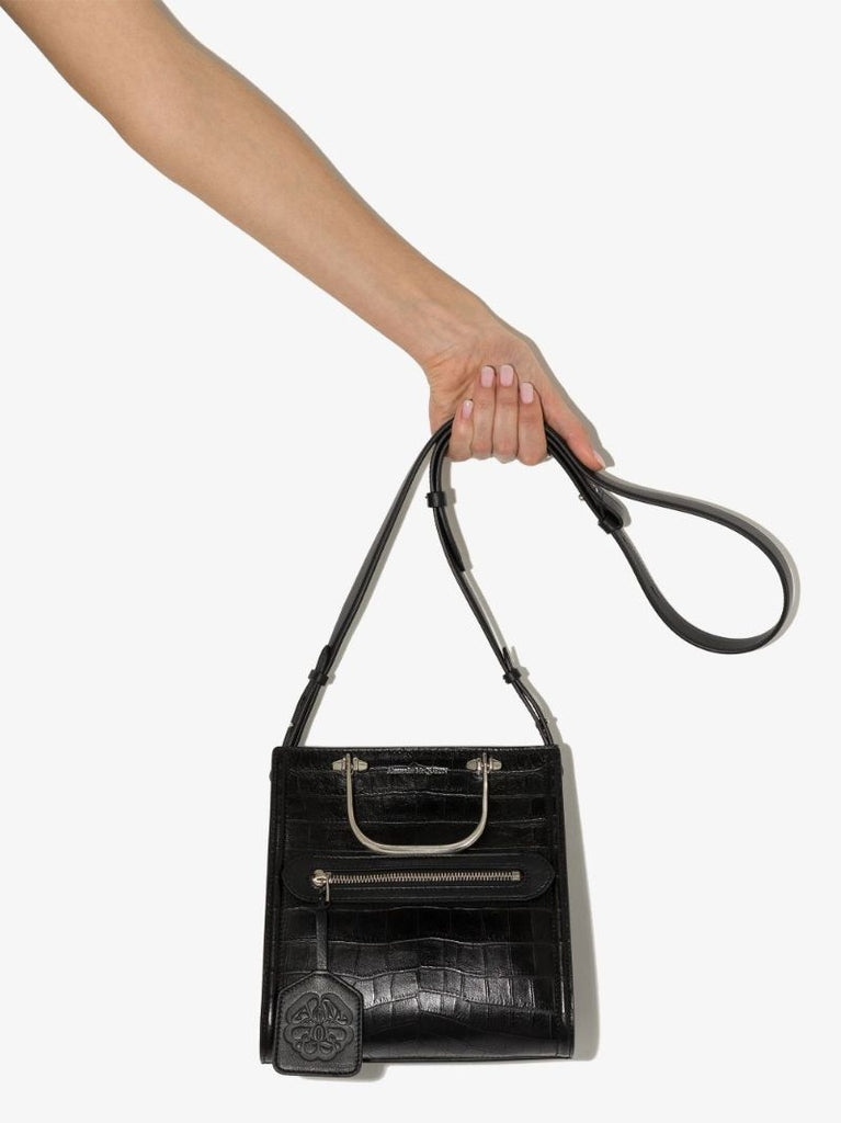 Black Short Story Leather Tote Bag