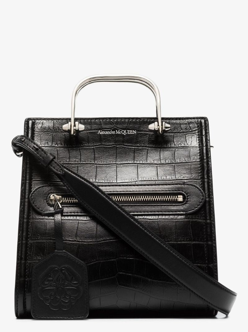 Black Short Story Leather Tote Bag