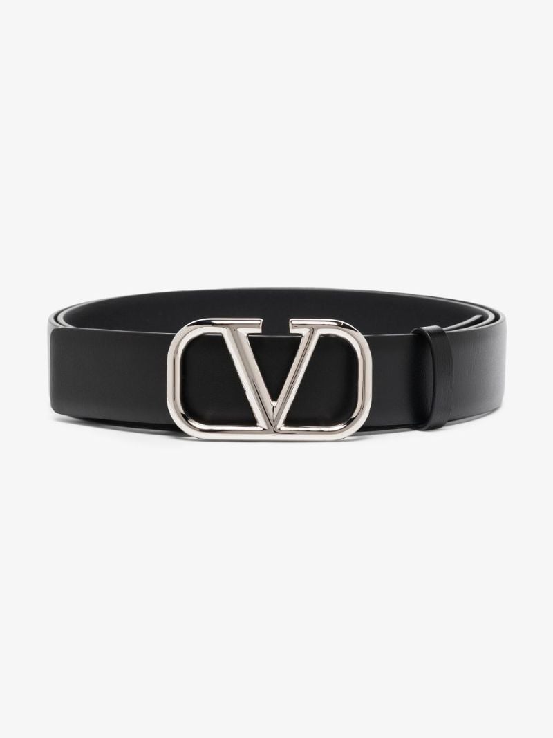Black Vlogo Signature Leather Belt
